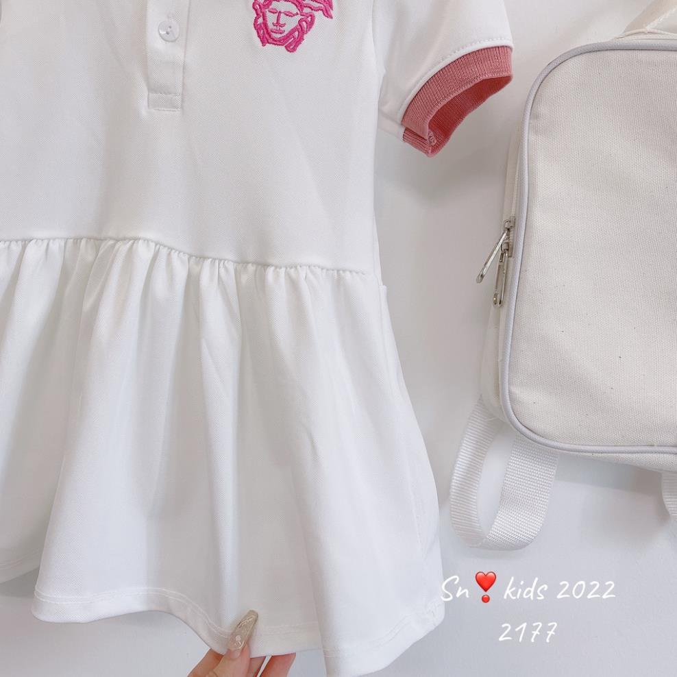 Váy cổ polo cho bé gái, bộ 3 kiểu váy có cổ chất vải cá sấu thêu họa tiết dễ thương cho bé đi học