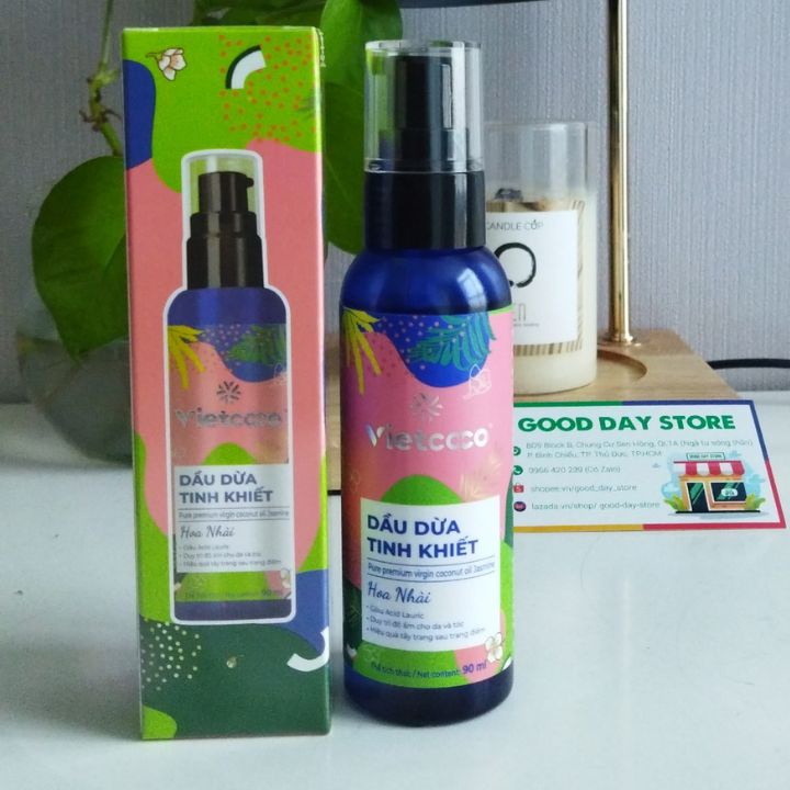 Dầu dừa tinh khiết mỹ phẩm Vietcoco Hoa Nhài 90ml, Dầu dừa hoa nhài tinh khiết dưỡng tóc, dưỡng da