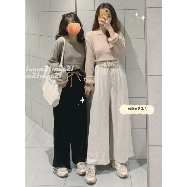 Quần culottes đũi buộc dây