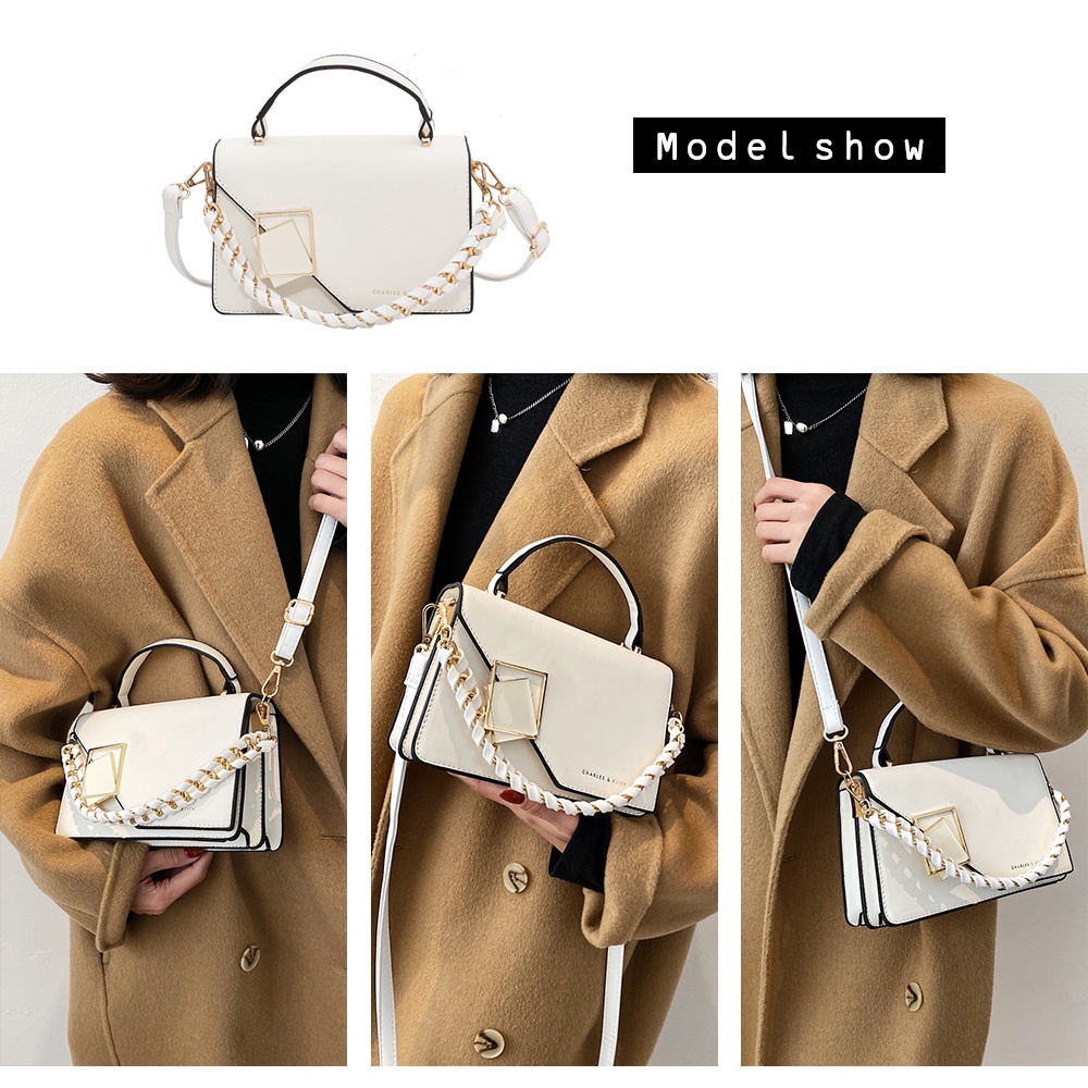 Túi xách nữ đeo chéo dáng vuông hai ngăn phong hàn quốc thời trang da dây xích thiết kế độc đáo giá rẻ đẹp đi chơi