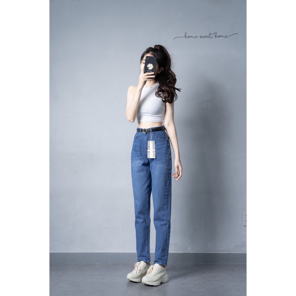 Quần Baggy Jean Nữ Lưng Cao Túi Kiểu ULZZANG Hàn Quốc Ảnh Tự Chụp