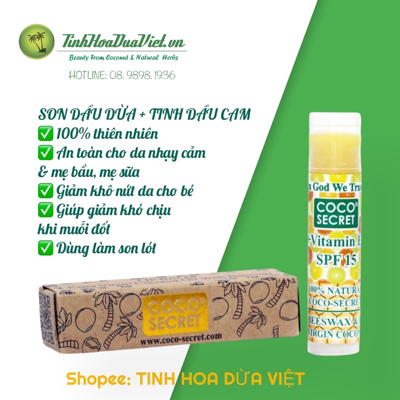 [2025] SỈ 10 SON COCO SECRET DẦU DỪA SÁP ONG DƯỠNG MÔI MỀM MƯỢT