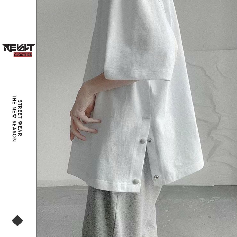 Áo nam form rộng RevoltClothes thun trơn tay lỡ kiểu xẻ tà cúc bấm Unisex oversize T228