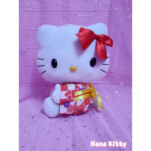 Gấu bông mèo Hello Kitty kimono hoa anh đào cam