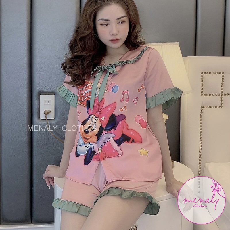Bộ mặc nhà nữ tiểu thư lụa latin cao cấp, mẫu bộ ngủ lụa pijama cộc tay mềm mịn, không nhăn, 40-60kg -LCC01