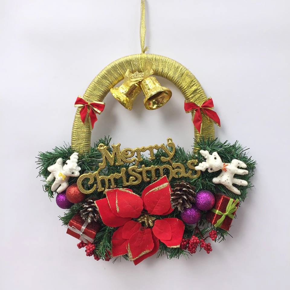 Vòng nguyệt quế chuông vàng trang trí Noel 40 x 40cm