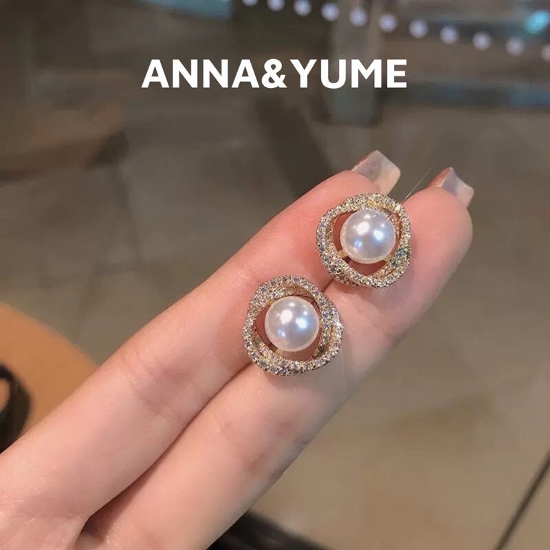 Bông tai ngọc trai nhân tạo đính đá hình bông hoa phong cách thanh lịch cho nữ BT57