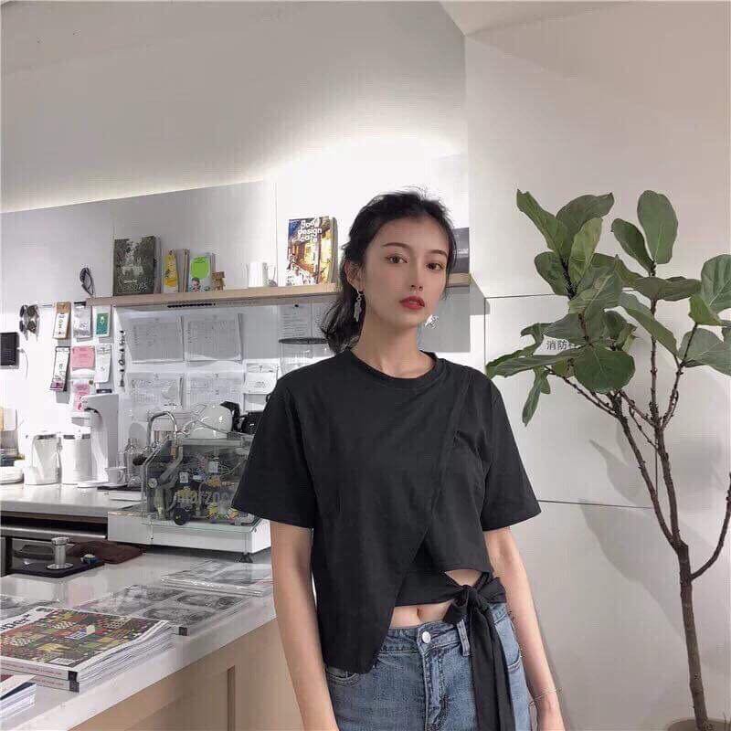 Áo Thun Nữ Croptop Thắt Nơ Độc Đáo, Cá Tính Hottrend Hè 2021