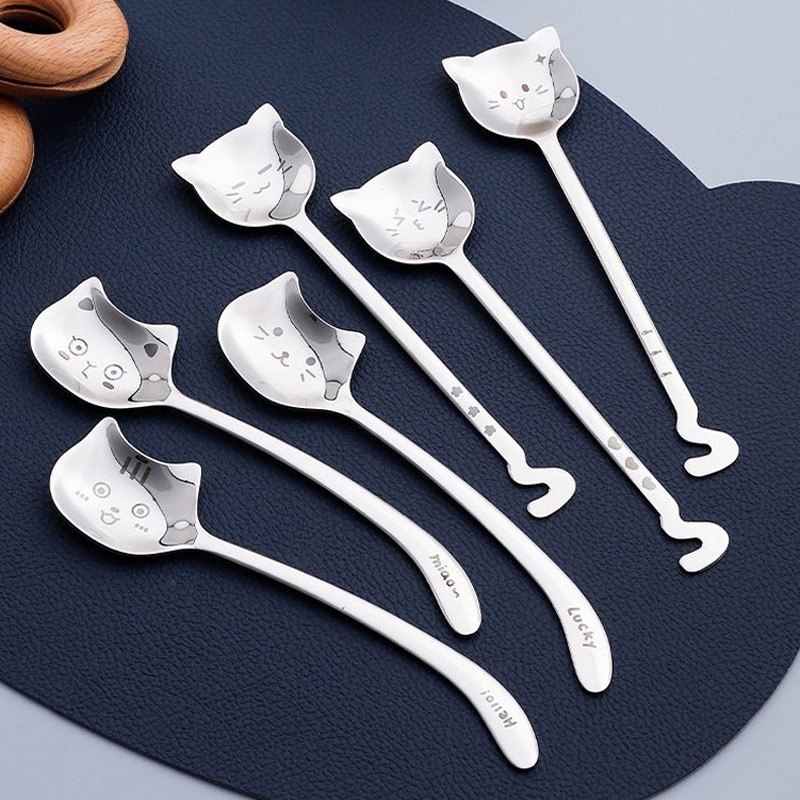 Muỗng ăn món tráng miệng hình mèo bằng thép không gỉ 304 dễ thương