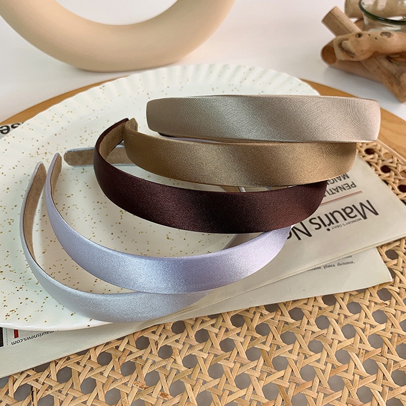 Băng đô cài tóc vải satin mỏng màu trơn đính kim tuyến lấp lánh kiểu Hàn Quốc