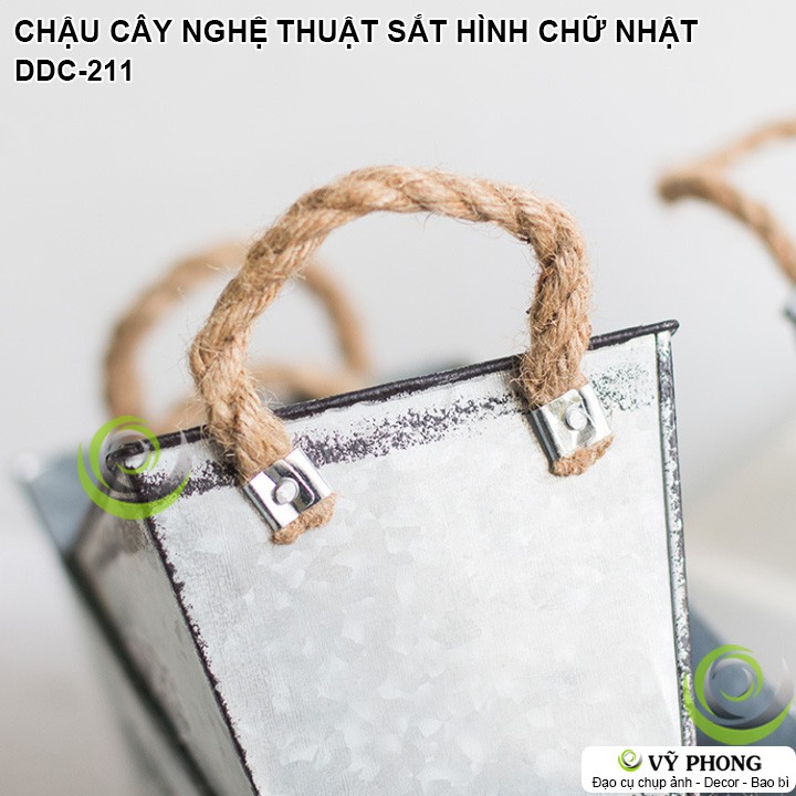 CHẬU CÂY NGHỆ THUẬT SẮT CHẬU HOA SẮT HÌNH VUÔNG VINTAGE TRANG TRÍ CHỤP HÌNH DECOR ĐẠO CỤ CHỤP ẢNH SẢN PHẨM INS DDC-211