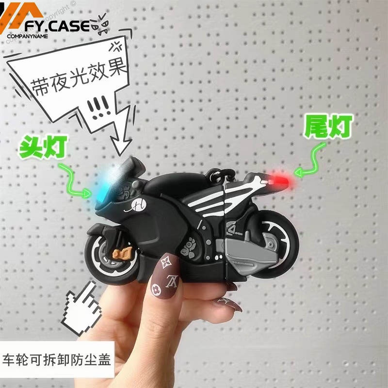 Vỏ Bảo Vệ Hộp Sạc Tai Nghe AirPods 1 2 3 Pro Bluetooth Không Dây Chất Liệu Silicon Hình Xe Mô Tô 3D Chống Sốc