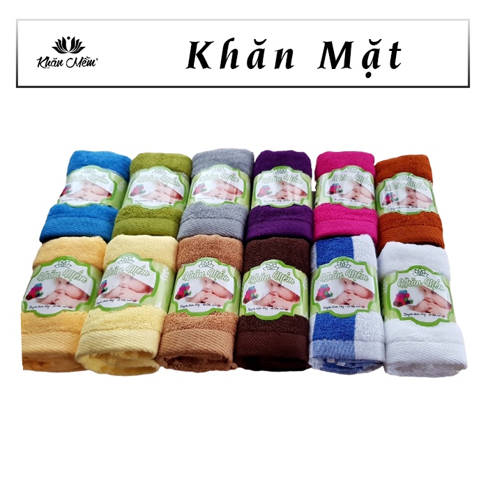 Combo 10 Khăn Mặt Cao Cấp Khăn Mềm 100% Cotton, Dày Dặn Mềm Mịn, Không Ra Màu, Không Sổ Lông, Thấm Hút Nước Tốt