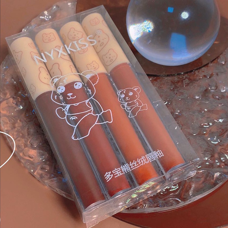 Set 4 thỏi son kem nhung lì NYXKISS dưỡng ẩm môi 4 màu chống dính HSU