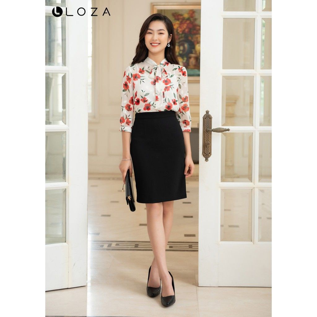 Áo sơ mi hoa cổ nơ- LOZA LS1385