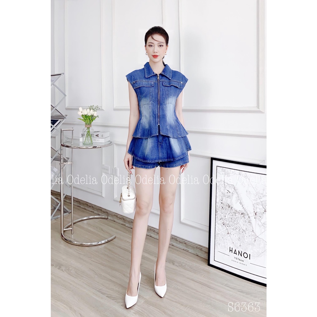 Set bộ jeans quần giả váy Odelia, khóa kéo - S6363