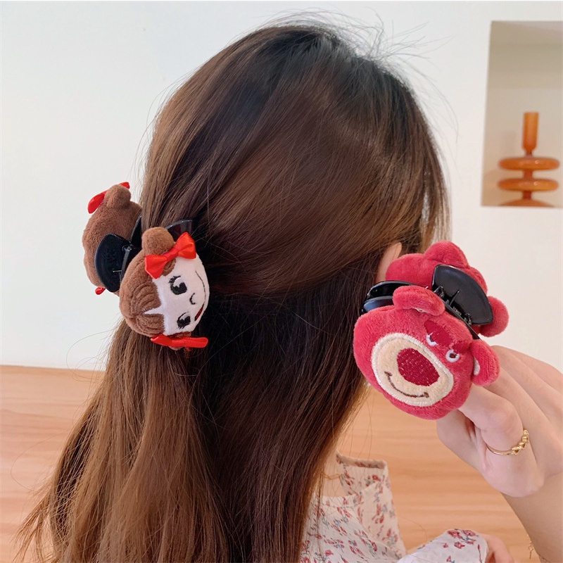 Kẹp Tóc Hình Chú Gấu / Dâu Tây Bằng Lông Nhung Dễ Thương Xinh