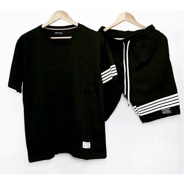 Bộ quần áo thể thao nam cao cấp phối 3 sọc, Bộ cộc nam thun Cotton lạnh co giãn cực tốt chống nhăn mẫu mới 2022 - R MAN