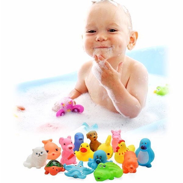 Đồ Chơi set 10 con thú thả chậu tắm có kèn Kêu Chíp Chíp Cho Bé túi lưới