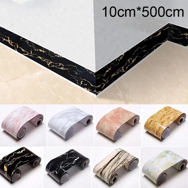 Cuộn Băng Keo PVC 5M Họa Tiết Vân Đá Cẩm Thạch Dán Viền Tường Trang Trí Nội Thất