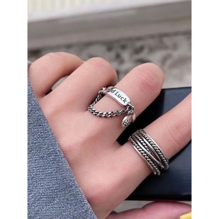 flowersqueen Nhẫn Hình Mặt Cười Thiết Kế Dây Xích Phong Cách hip hop Cổ Điển Thời Trang Cho Nữ
