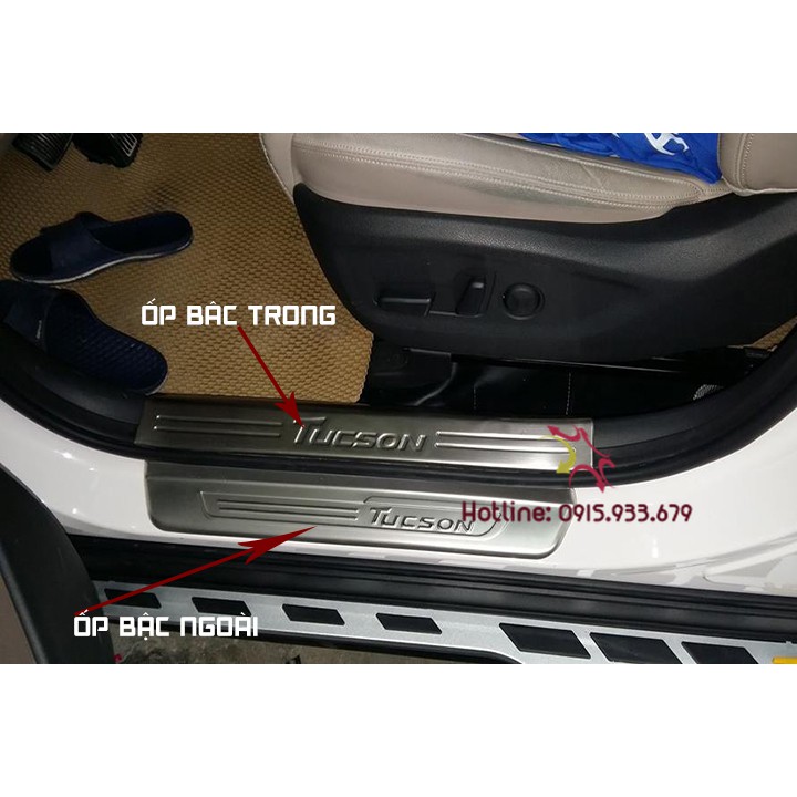 Ốp Bậc Cửa Xe Tucson 2016 đến 2020- Mẫu Inox