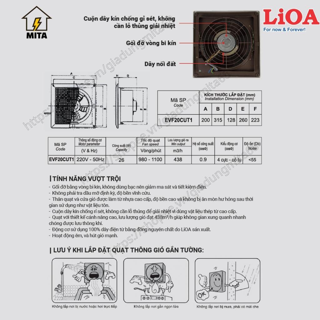 Quạt thông gió âm trần hút thẳng LiOA EVF20CUT1 - MITA