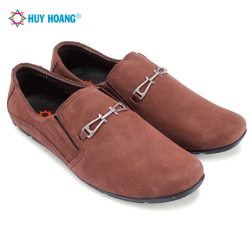 Giày mọi Huy Hoàng da lộn phối kim loại màu nâu-LS7198