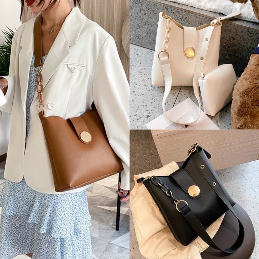 ❤️ XẢ KHO ❤️ Túi tote da cao cấp + kèm ví nhỏ phong cách/ Túi XÁCH đeo vai khóa tròn vừa vở đi học ĐI LÀM DU LỊCH