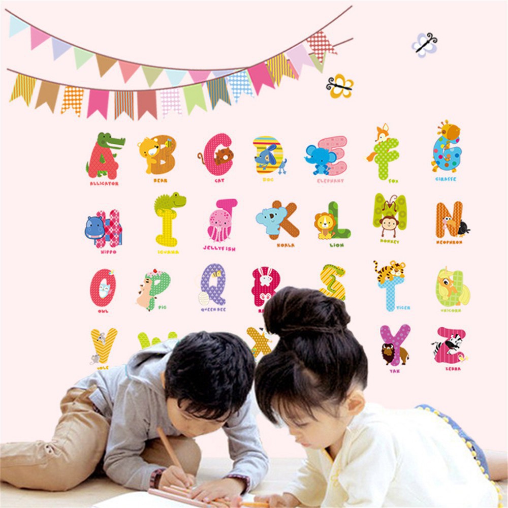 Sticker Dán Tường Chống Thấm Nước Họa Tiết Hình Bảng Chữ Cái Tiếng Anh