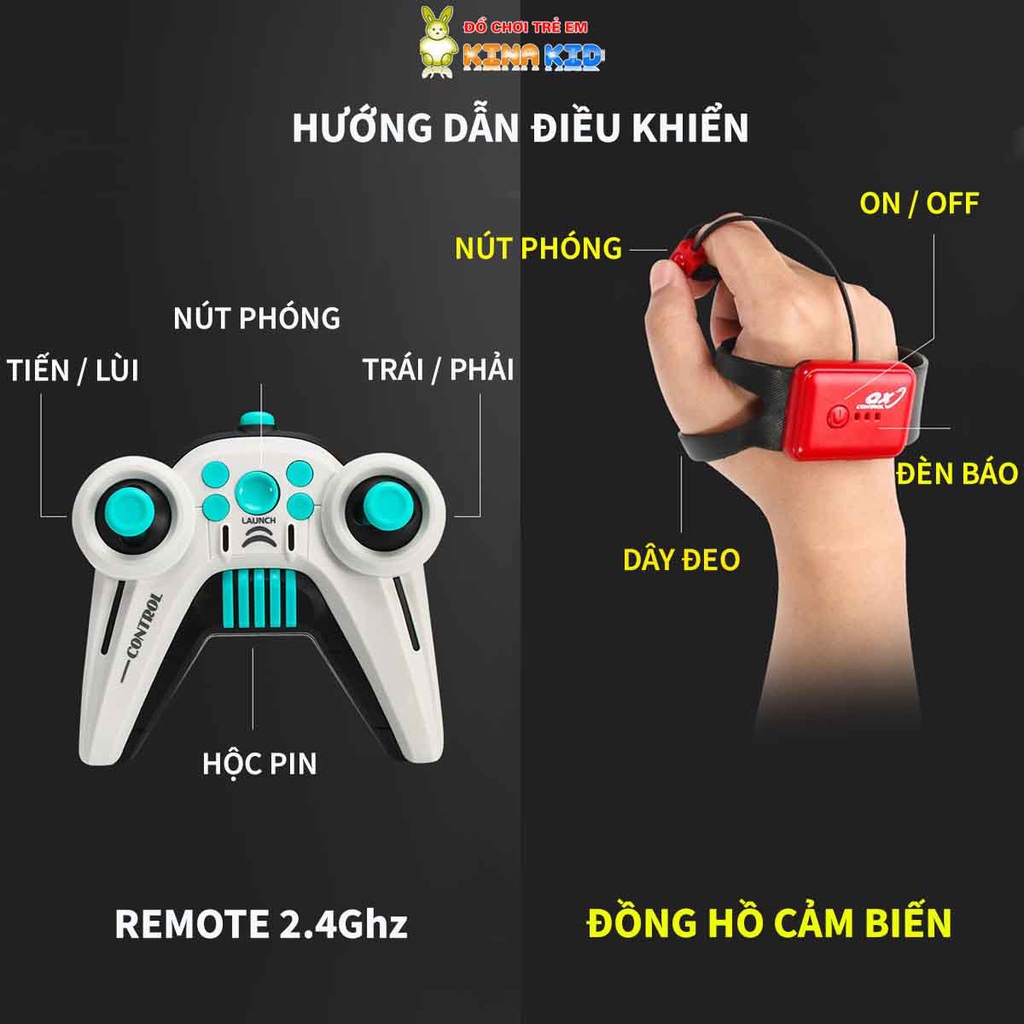 Xe Tăng Điều Khiển Từ Xa Bằng Cảm Biến Đeo Tay Và Remote 2.4Ghz TK-100, Xoay 360 Độ, Phóng Hạt Nước