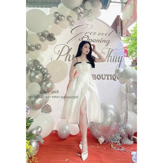 Sét đồ áo cúp ngực phối quần dài chất kate xốp TRIPBLE T DRESS phối trắng đen hoa cài ngực siêu xinh - Free size