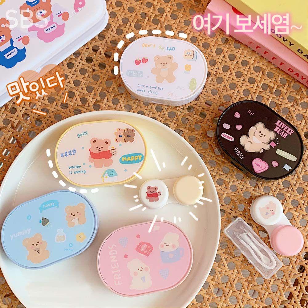 Hộp Đựng Kính Áp Tròng Kèm Nhíp Và Gương Hình Oval Họa Tiết Hoạt Hình