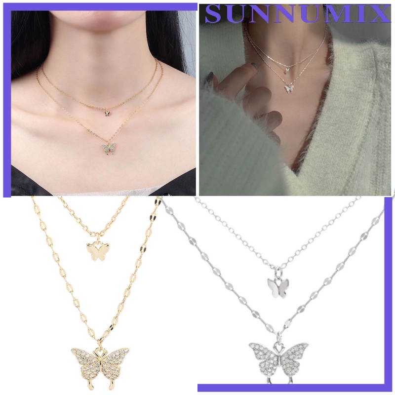 Vòng cổ choker nhiều lớp mặt hình bướm sáng bóng thời trang có thể điều chỉnh cho nữ