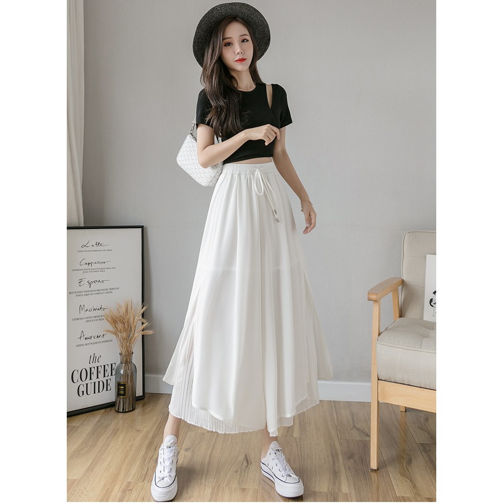 Quần culottes nữ voan ống rộng cạp cao - Chất liệu voan mỏng tôn dáng - Mã QD0902