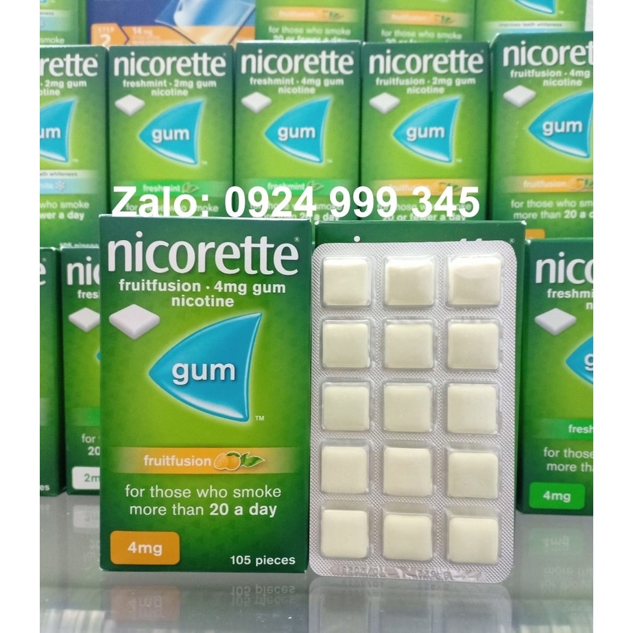 Vỉ 15 viên Kẹo singum cai thuốc Nicorette 4mg vị trái cây