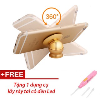 Đế hít nam châm đỡ điện thoại trên ô tô xoay 360 độ (Vàng) tặng lấy ráy tai có đèn