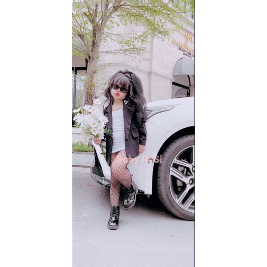 Áo khoác vest cổ nhọn cho bé gái