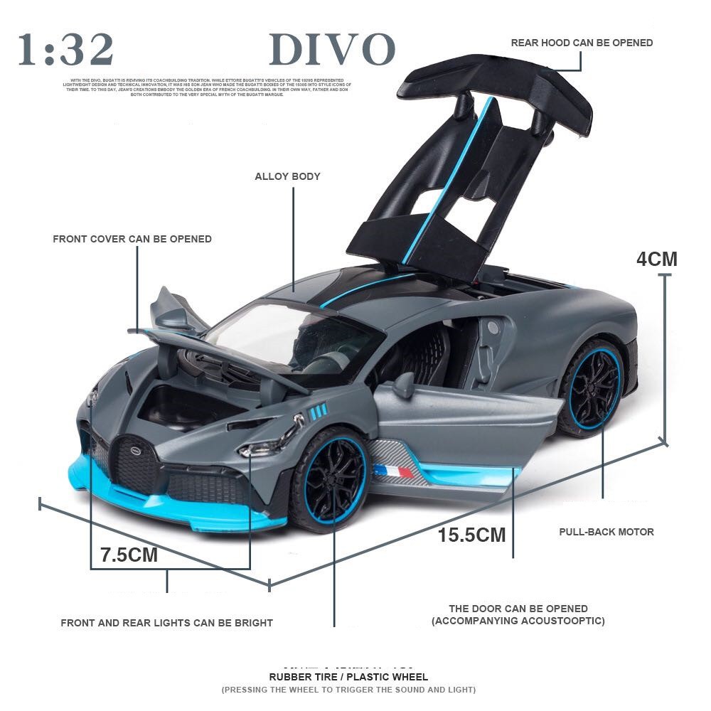 SIÊU XE MÔ HÌNH KIM LOẠI BUGATTI DIVO TỈ LỆ 1:32