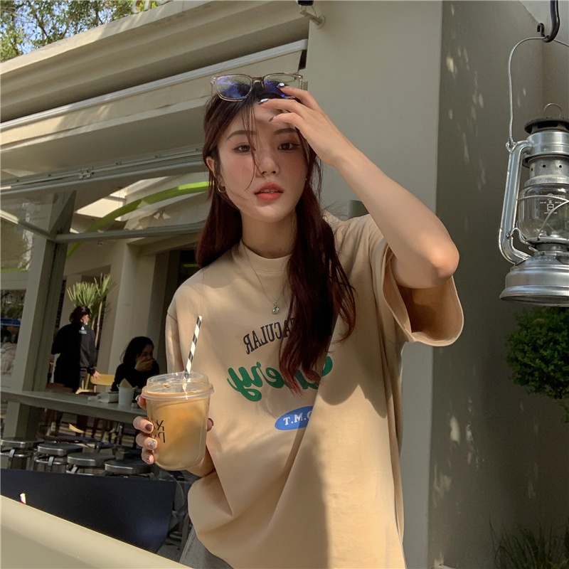 SUXI Áo Thun Tay Ngắn Dáng Rộng In Chữ Tương Phản Đơn Giản Thời Trang Mùa Hè Dễ Phối Đồ
