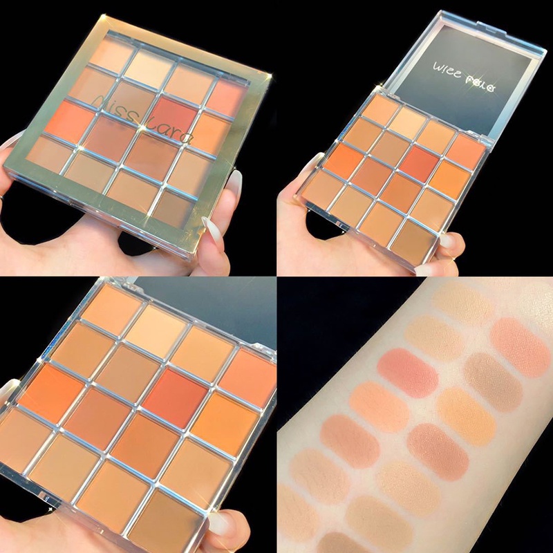 Bảng phấn mắt MISS LARA 16 màu sắc tông lì và ánh nhũ lấp lánh chống thấm nước