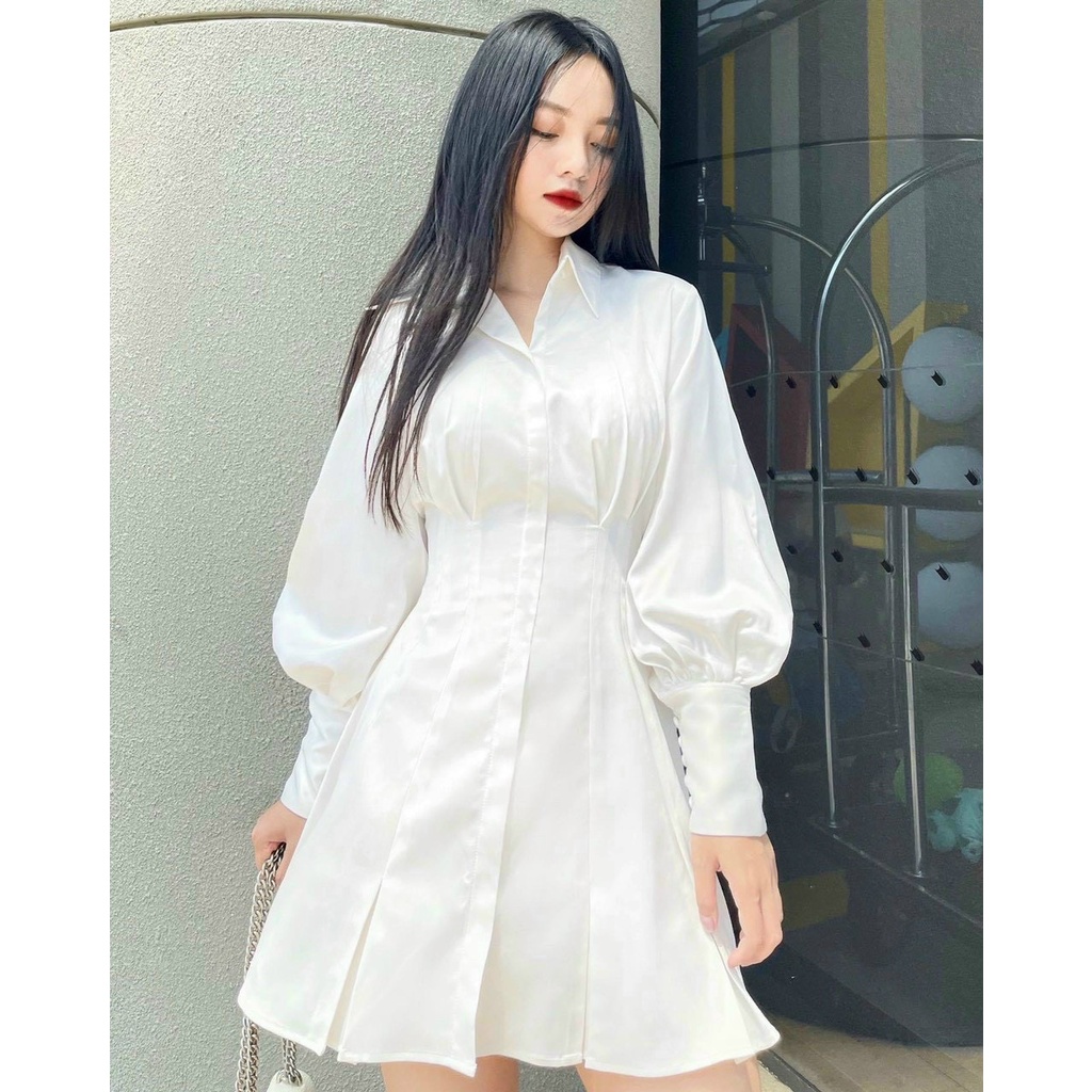 Đầm sơ mi cổ vest dáng dài đầm suông midi phong cách thời trang nữ