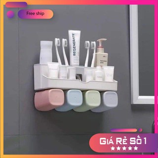 Bộ dụng cụ nhả kem đánh răng lúa mạch 4 cốc kèm giá treo bàn chải Ecoco [FREESHIP]