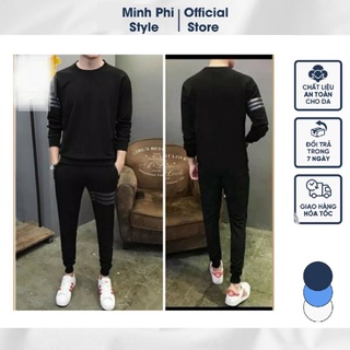 Bộ nỉ nam dài tay - đồ bộ nam thể thao chạy sọc cao cấp thu đông - set đồ bộ nam mặc nhà chất nỉ dài tay hot 2022