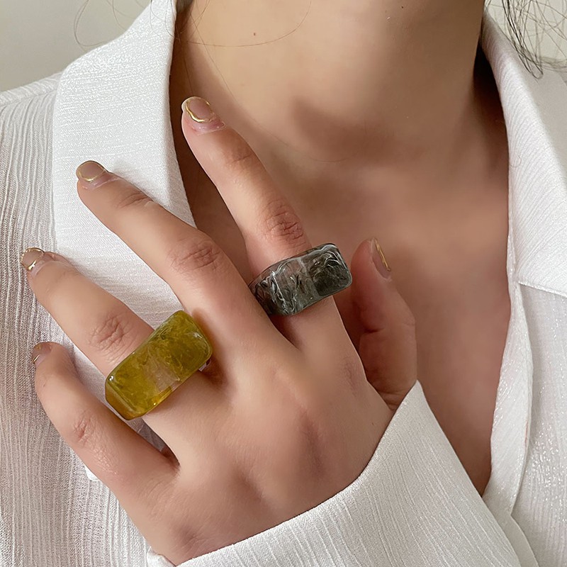1 Women Exaggerated Geometric Rings Nhẫn Nữ Thời Trang Vintage Acrylic Ring