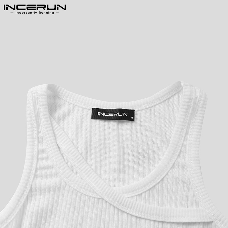 Áo thun ba lỗ INCERUN không tay dáng ôm màu trắng thời trang cho nam