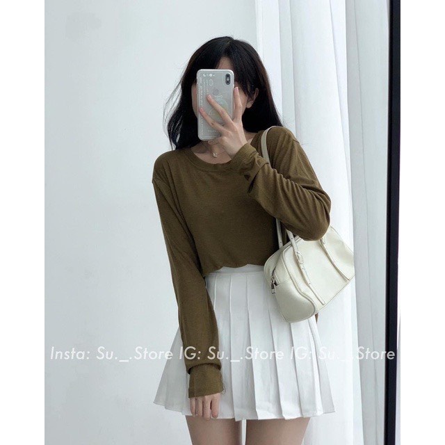 Áo Phông Cotton Giấy Trơn Form Rộng Dài Tay - Áo Thun Nữ Cổ Tròn (có ảnh thật)