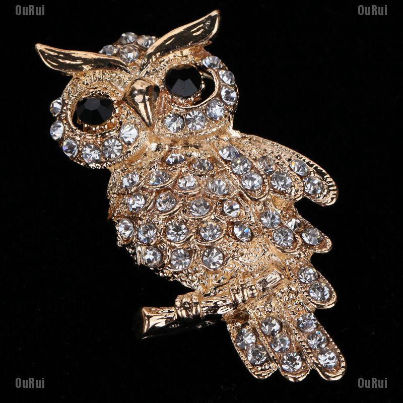 Huy Hiệu Cài Áo Hình Con Cú Mạ Vàng Đính Đá