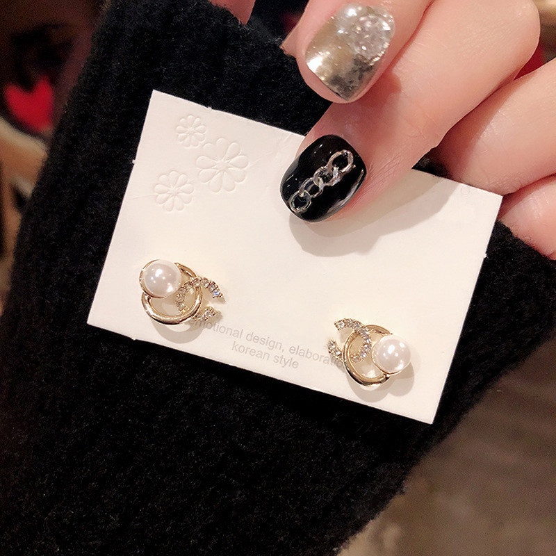 Bông Tai Bạc 925 Đính Đá Ngọc Trai Thời Trang Cao Cấp Đơn Giản