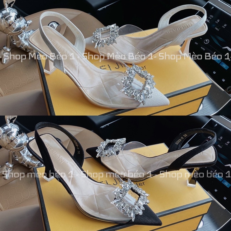 Sandal mica đá vuông mũi nhọn bít mũi gót nhọn fullbox hàng quảng châu cao cấp
